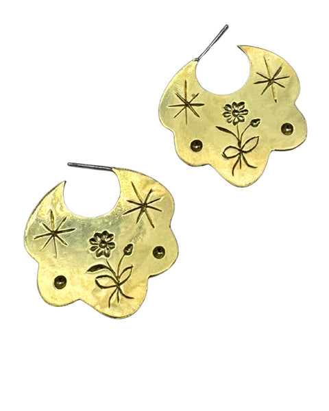 Ellen Hinrichs Large Engraved Cosmos Bouquet Hoops