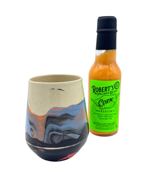 Robert's Clayworks Tumbler + Small Batch hot sauce combo