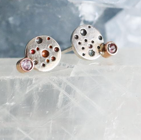 Colleen Flood Earrings : Sterling with 14k Bezel set Tourmaline