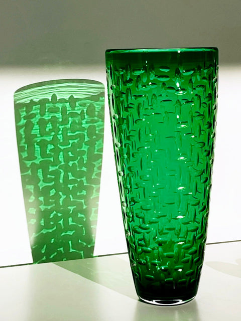 Green Carved and Fire Polished Blown Glass Vase, Nanda Soderberg