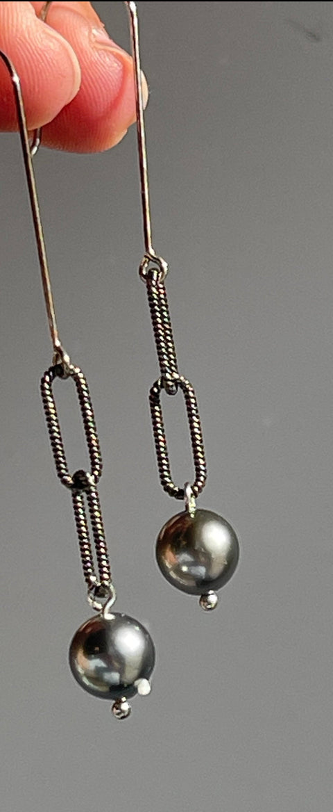 Colleen Flood Earrings : Sterling with Black Pearl