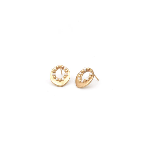 Brice Garrett : Gold Pearl Disc Earrings