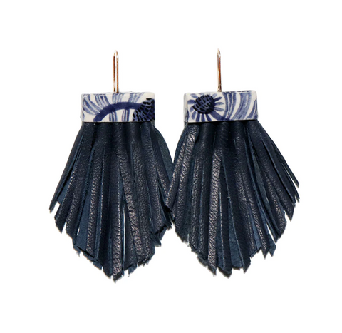 Flora Blue Tassel Cage Earrings