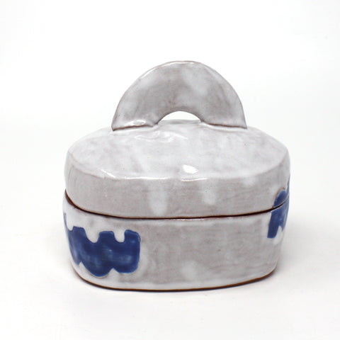 Kari Woolsey Lidded Container (white with blue arches)