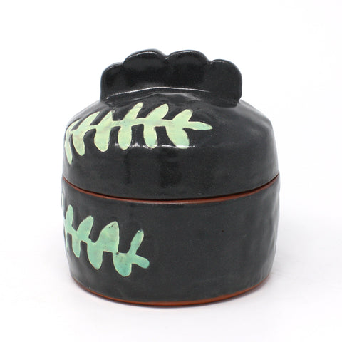 Kari Woolsey Lidded Container (black with leaves)