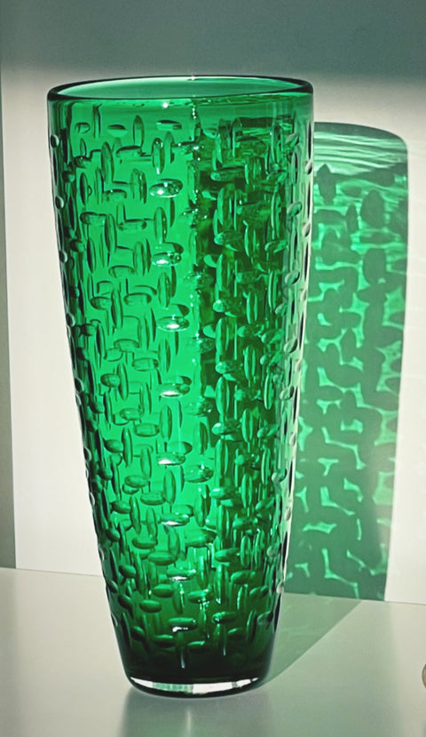 Green Carved and Fire Polished Blown Glass Vase, Nanda Soderberg